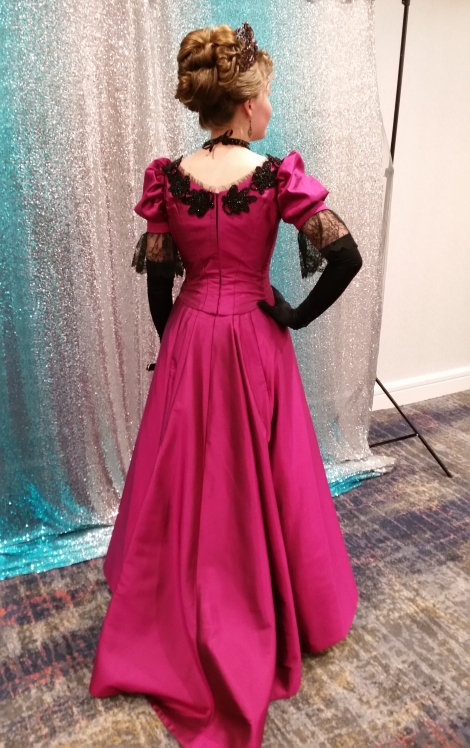 1893 Raspberry Silk Evening Gown Back
